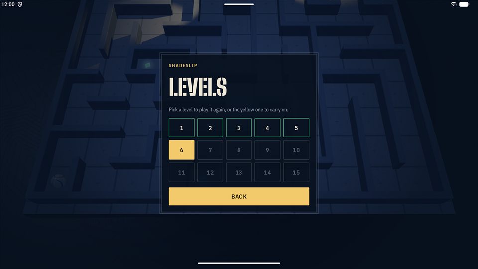 The level grid on a tablet.